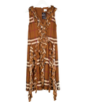 Burberry Brown Pleated Ruffle Detail Check Silk Georgette Dress UK 10