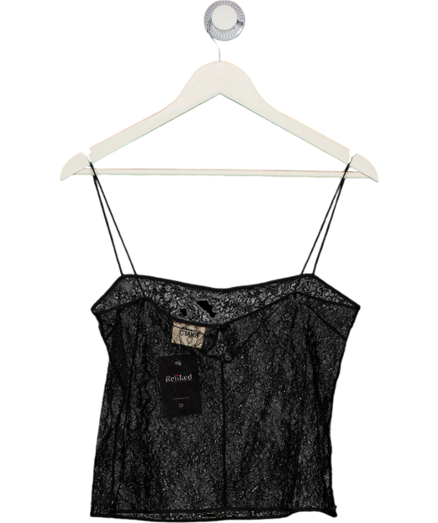 KHAITE Black Sadie Square-neck Floral-lace Tank Top UK S