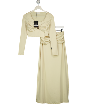 4th & Reckless 2-piece Beige Slinky Gold Hardware Detail Dropped Waist Maxi Skirt And Crop Top Set UK 8
