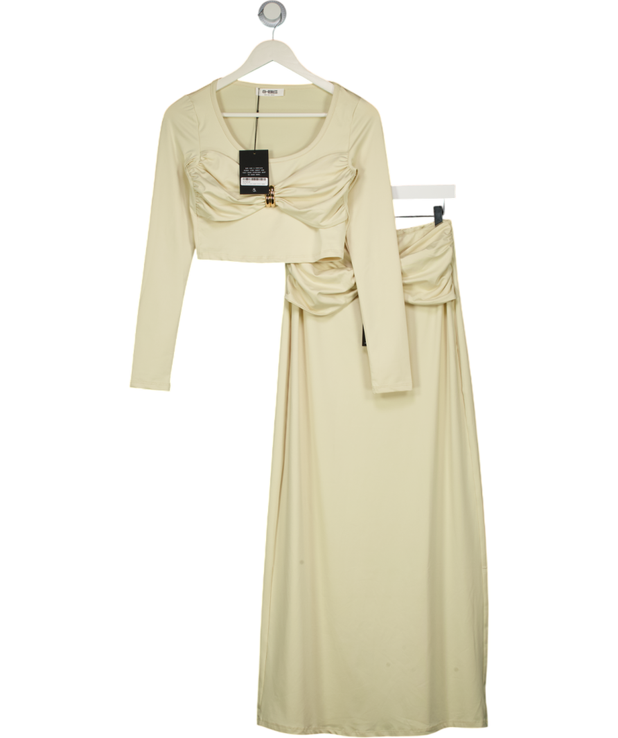 4th & Reckless 2-piece Beige Slinky Gold Hardware Detail Dropped Waist Maxi Skirt And Crop Top Set UK 8