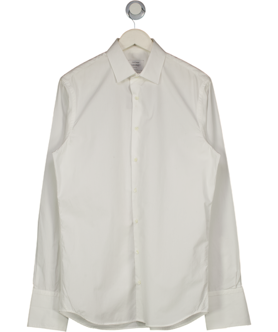 FIGARET PARIS Fitted Cotton Poplin Italian Collar White Shirt With French Cuff UK M