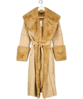 Karen Millen Beige Faux Shearling Collar & Cuff Belted Midi Coat UK 12