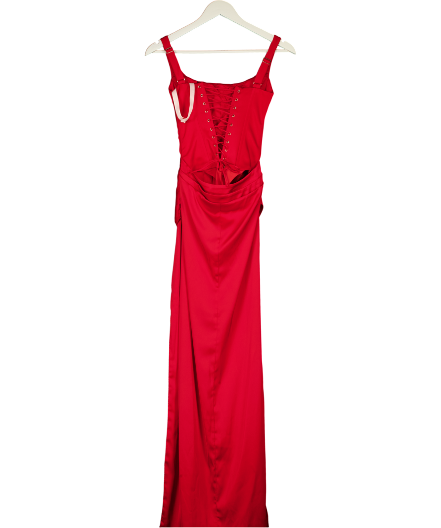 OH POLLY Red Marleigh Corseted Thigh-high Split Maxi Dress UK 6