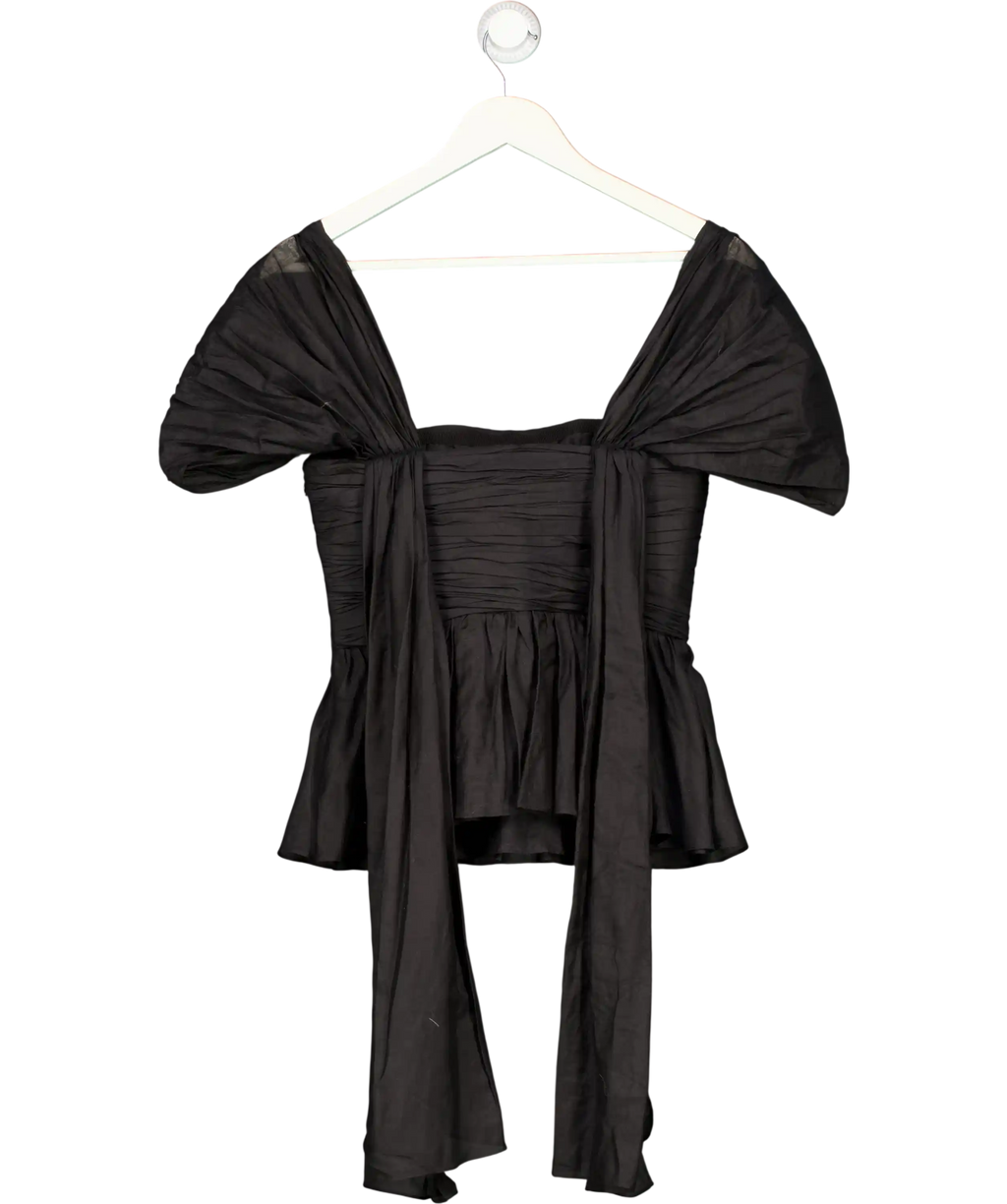 THE BROCK COLLECTION Black Ruched Silk-blend Peplum Top Us4 UK 8