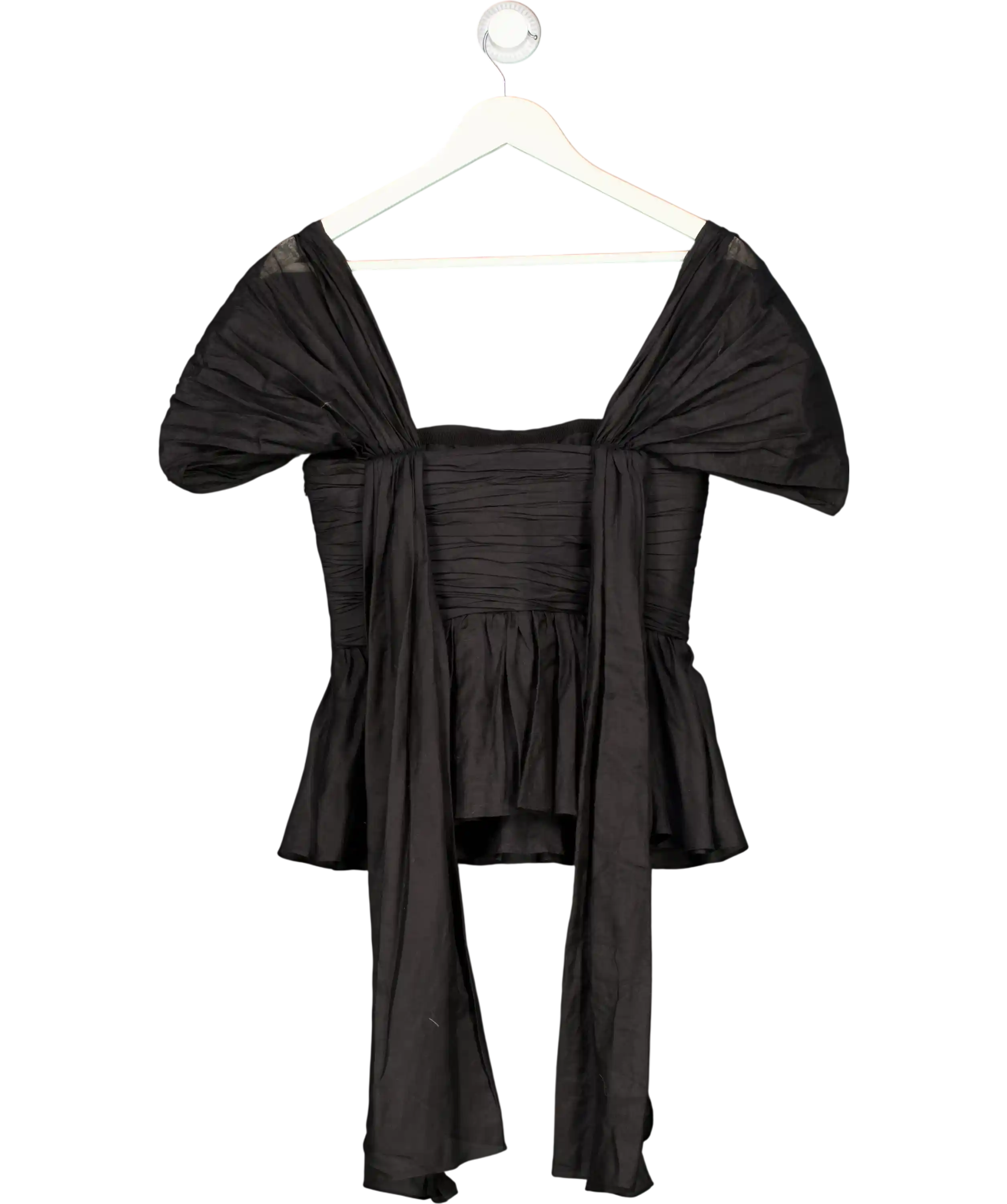 THE BROCK COLLECTION Black Ruched Silk-blend Peplum Top Us4 UK 8