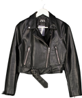 ZARA Black Faux Leather Biker Jacket UK M