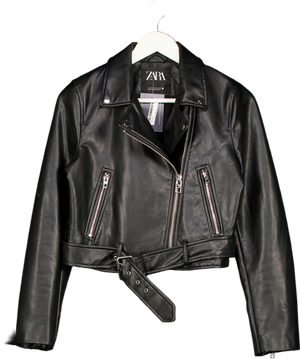 ZARA Black Faux Leather Biker Jacket UK M
