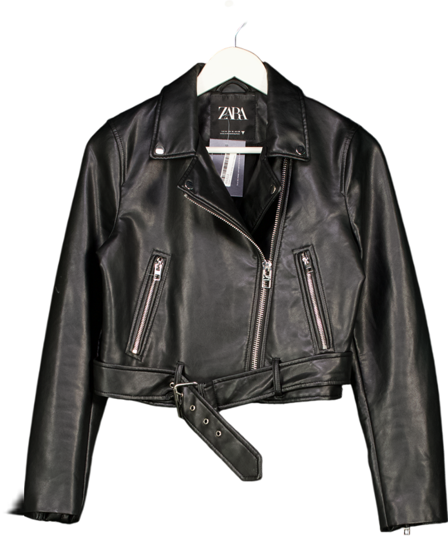 ZARA Black Faux Leather Biker Jacket UK M