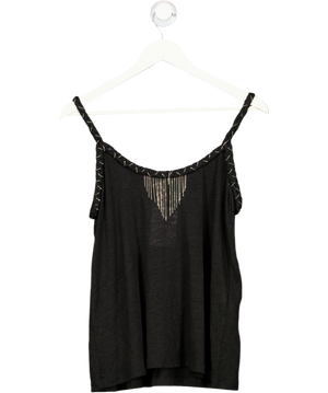 Maje Black Linen Cami Top With Chain Detail UK 8