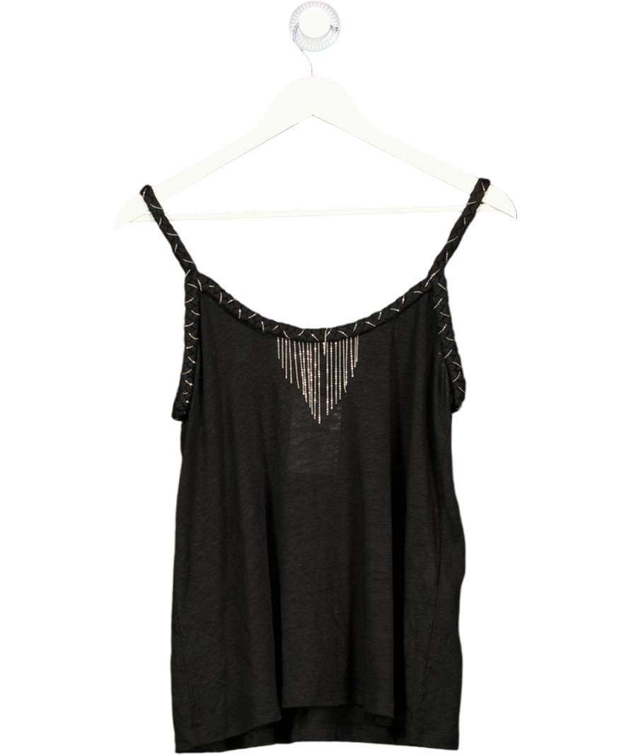 Maje Black Linen Cami Top With Chain Detail UK 8
