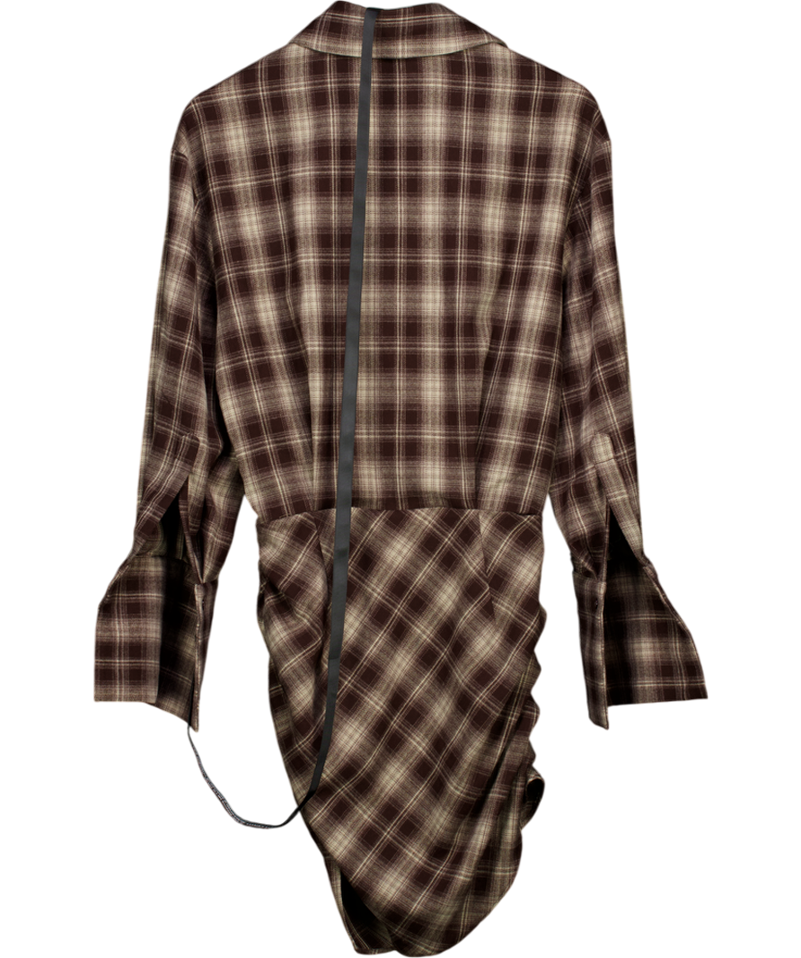 Noughts & Kisses Gaia Checked Brown Shirt Dress UK S