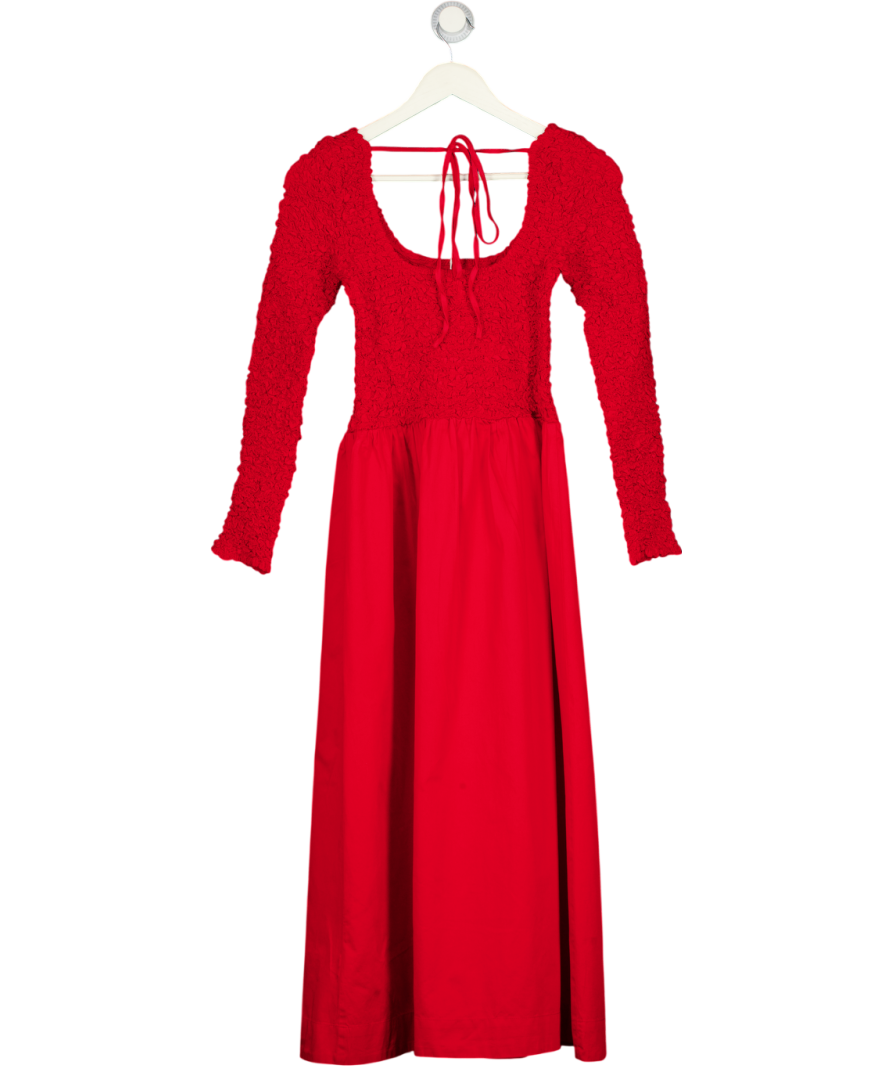 DAMSON MADDER Red Smocked Top Midi Dress UK 6