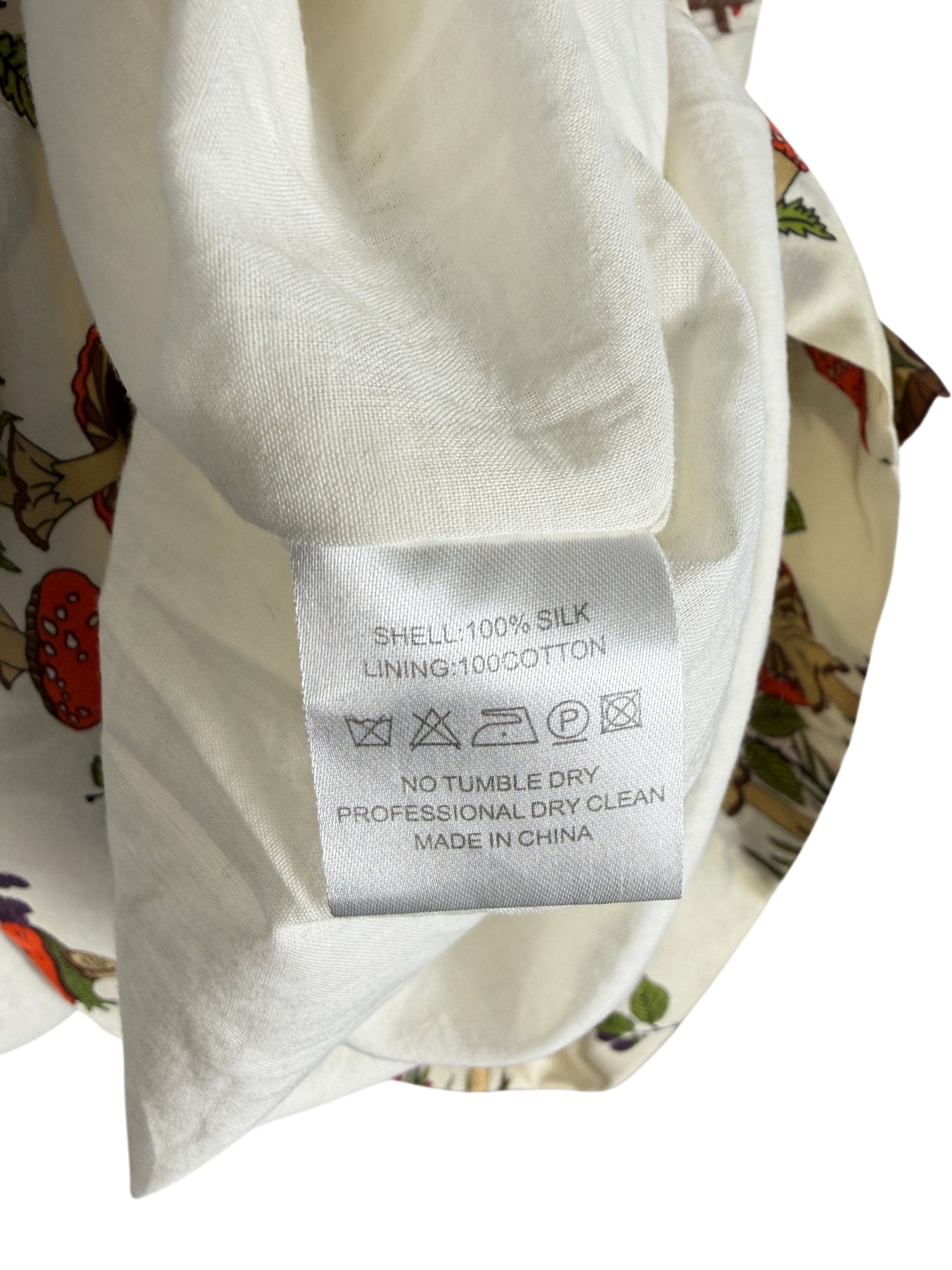 TBA Cream Botanical Mushroom Print Silk Dress UK XS