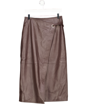 OVAL SQUARE Brown Reflection 100% Lamb Leather Skirt UK S