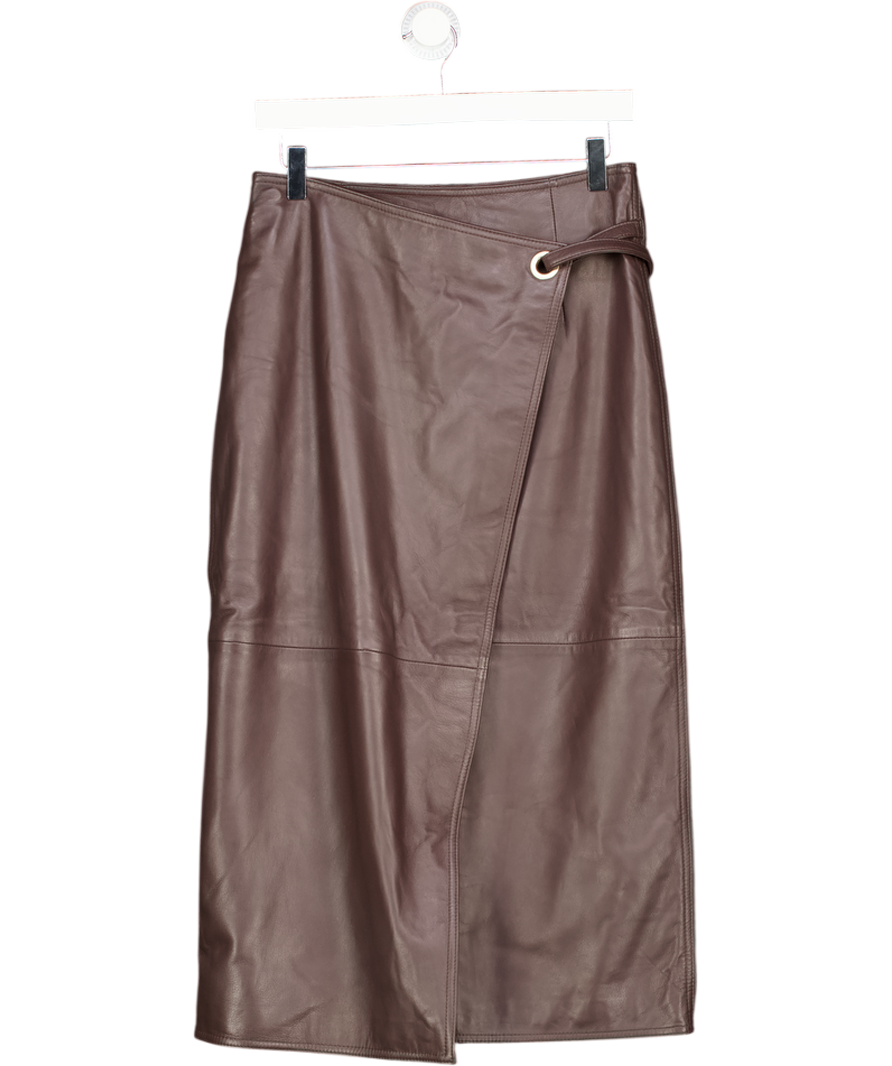 OVAL SQUARE Brown Reflection 100% Lamb Leather Skirt UK S