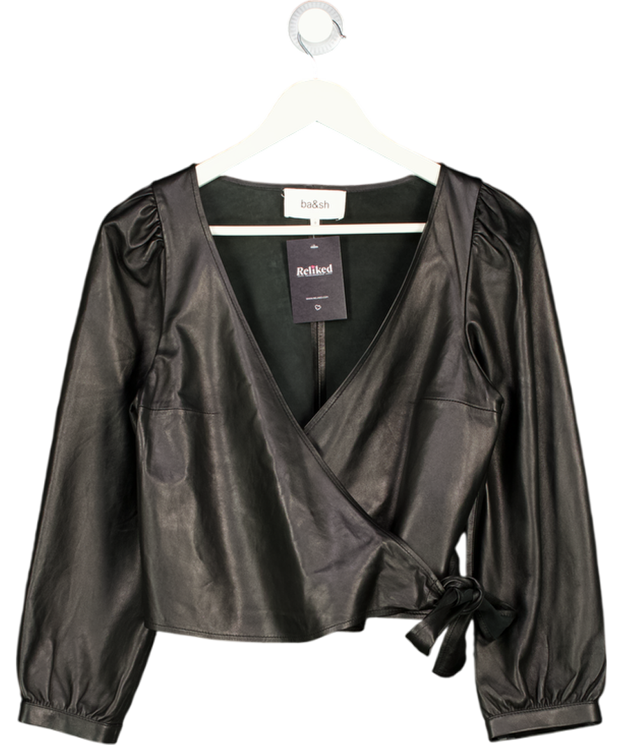 BA&SH Houston Butter Soft Real  Leather Wrap Top - Black Sz0 UK XS