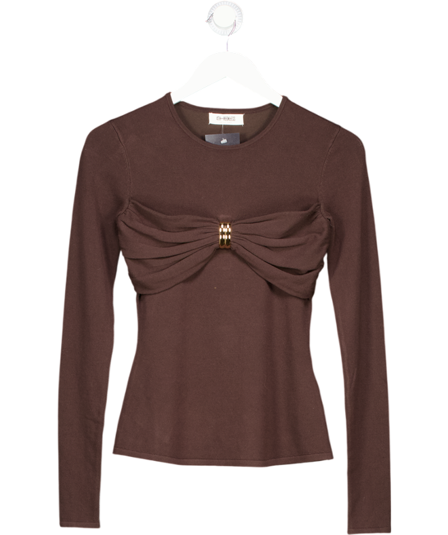 4th & Reckless Brown Hennii Chocolate Knitted Hardware Bust Detail Top UK 8