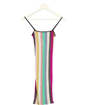 MISSONI Multicoloured Striped Lame Ribbed Knit Mini Dress UK XS