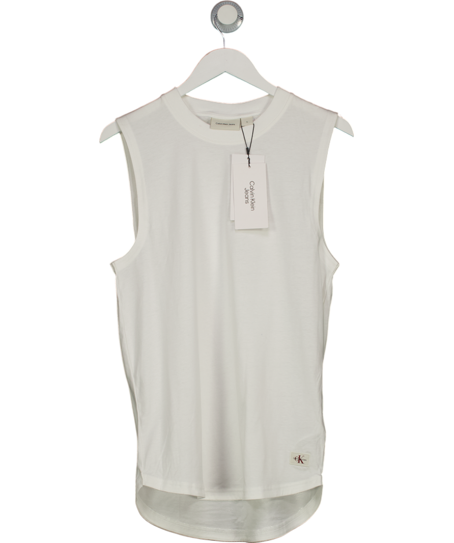 Calvin Klein White Cotton Badge Tank Top UK S