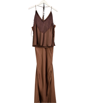 DE LA VALI 2-piece Chocolate Brown Sirocco Top And Suelo Skirt Set In Silk Satin UK 8