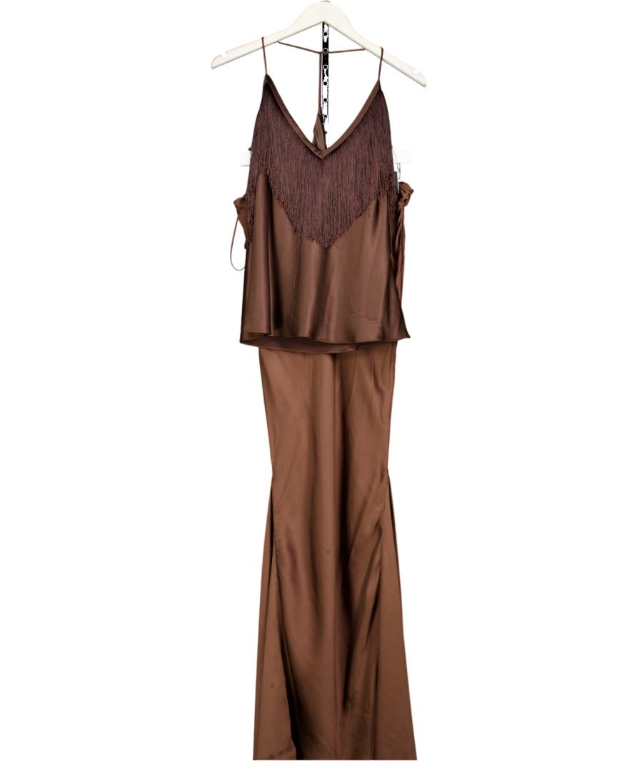 DE LA VALI 2-piece Chocolate Brown Sirocco Top And Suelo Skirt Set In Silk Satin UK 8