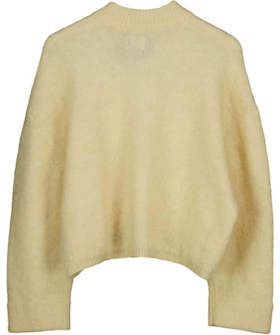 ASOS Premium Mohair Wide Sleeve Jumper With V Neck In Buttermilk Yellow UK S