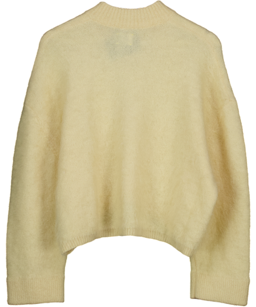 ASOS Premium Mohair Wide Sleeve Jumper With V Neck In Buttermilk Yellow UK S