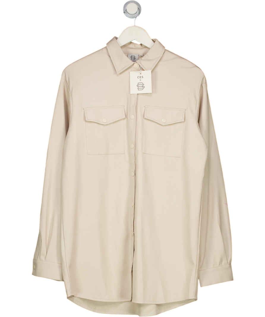 SUNDAR BAY X Ces Cream Faux Leather Shirt Jacket UK 10