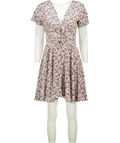 Sandro Pink 100% Silk  Rusy Rose Love & Peace Print Bow Back Dress Sz2 UK 10