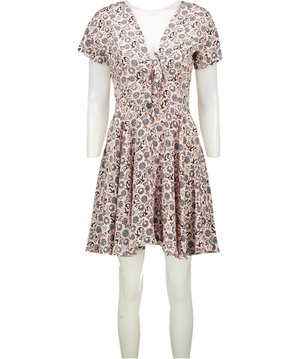 Sandro Pink 100% Silk  Rusy Rose Love & Peace Print Bow Back Dress Sz2 UK 10