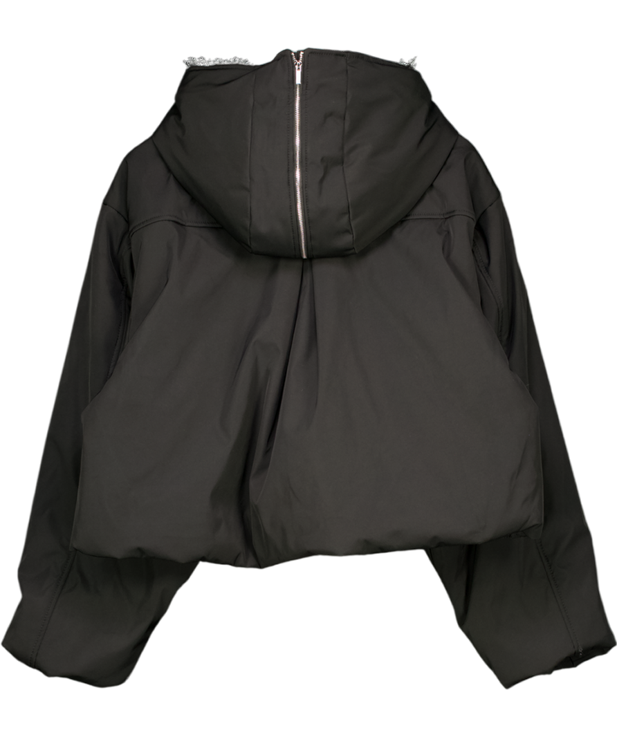 ZARA Black Water-repellent Quilted Jacket With Faux Fur Hood UK S