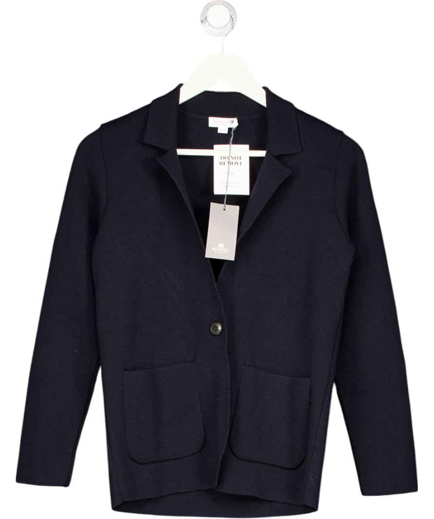 Sunspel Blue 100% Merino Wool Collared Cardigan UK XXS