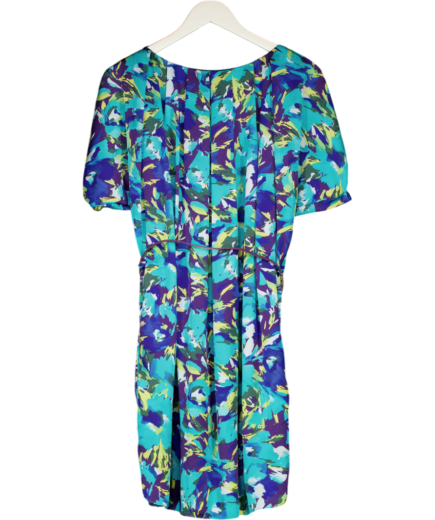 Ossie Clark Blue A619 Scoop Neck Pleated Mini Dress UK 14