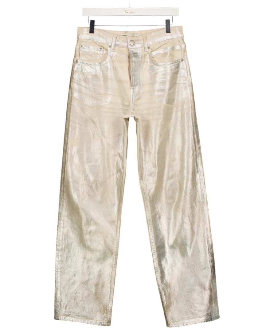 ZARA Cream / Silver Foiled Straight Leg High Rise Jeans UK 12