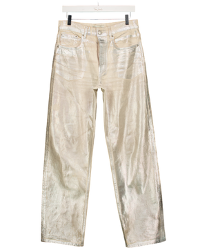 ZARA Cream / Silver Foiled Straight Leg High Rise Jeans UK 12