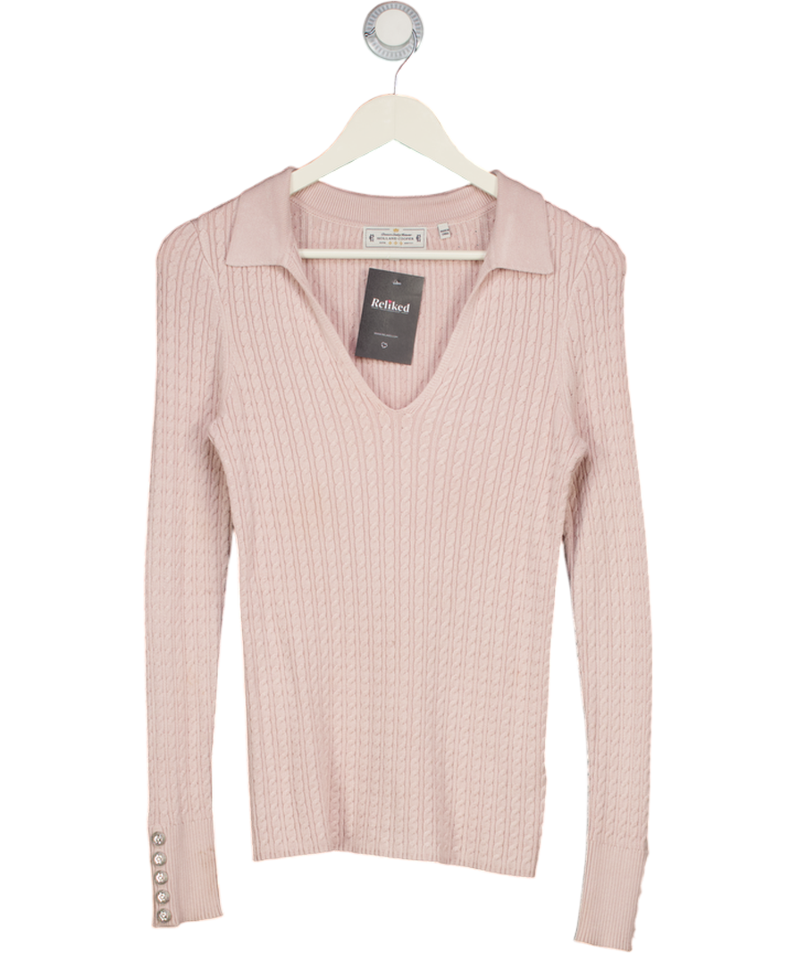 Holland Cooper Ava Soft Pink Cable Knit Jumper With Silver Button Detailing UK XS