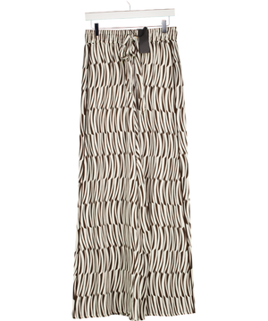 ME + EM Cream / Brown Silk Linear Keys Print Wide-leg Pant UK 10