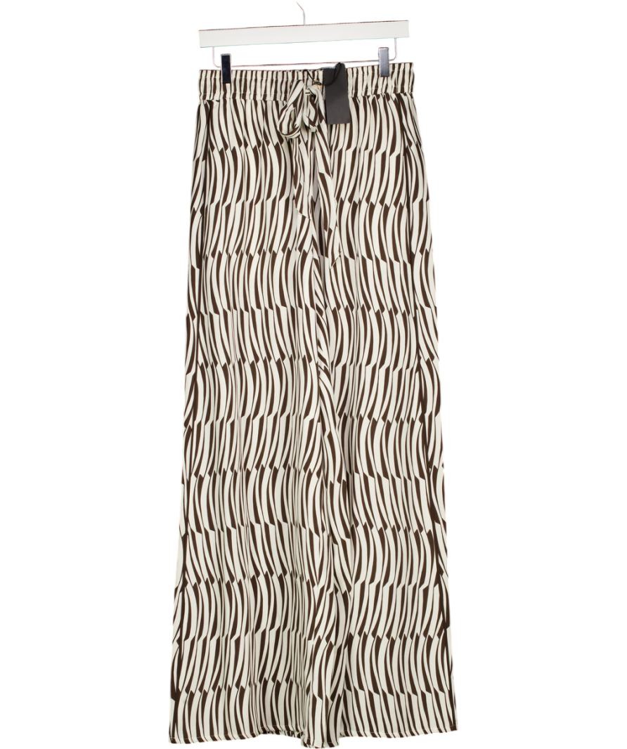 ME + EM Cream / Brown Silk Linear Keys Print Wide-leg Pant UK 10