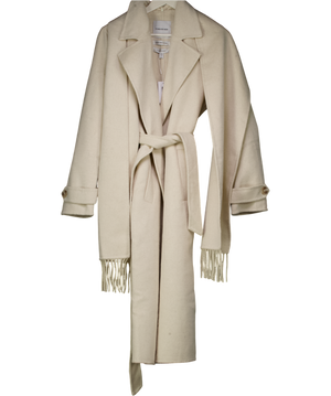 FOREVER NEW Belted Formal Coat With Tassel Scarf With Wool In Cream UK 10