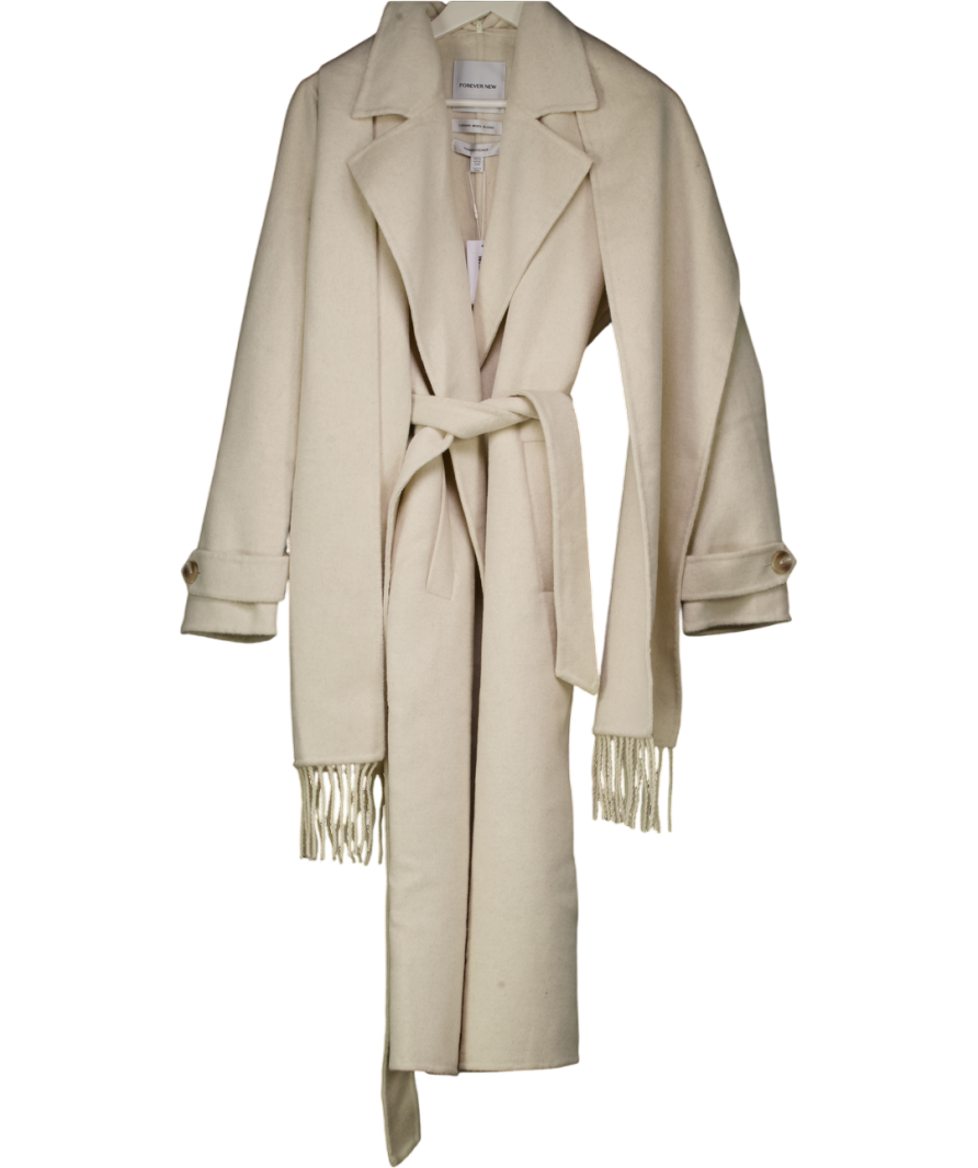 FOREVER NEW Belted Formal Coat With Tassel Scarf With Wool In Cream UK 10