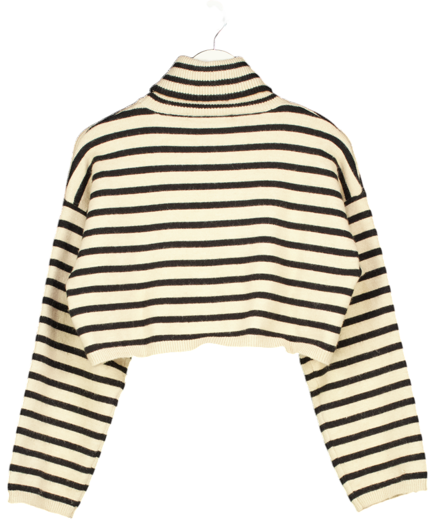 Beige Bershka Beige/brown Striped Cropped Turtleneck Jumper UK S
