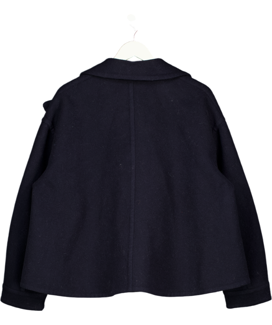 FABRIQUE X Manu Santos Midnight Blue Poncho Coat In Merino Wool Tweed UK S