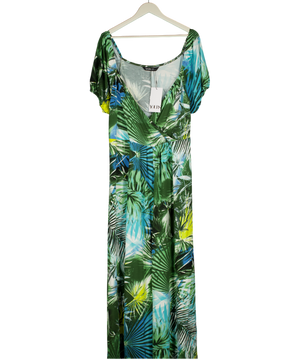 YOURS Blue & Green Tropical Print Wrap Front Midi Dress UK 20