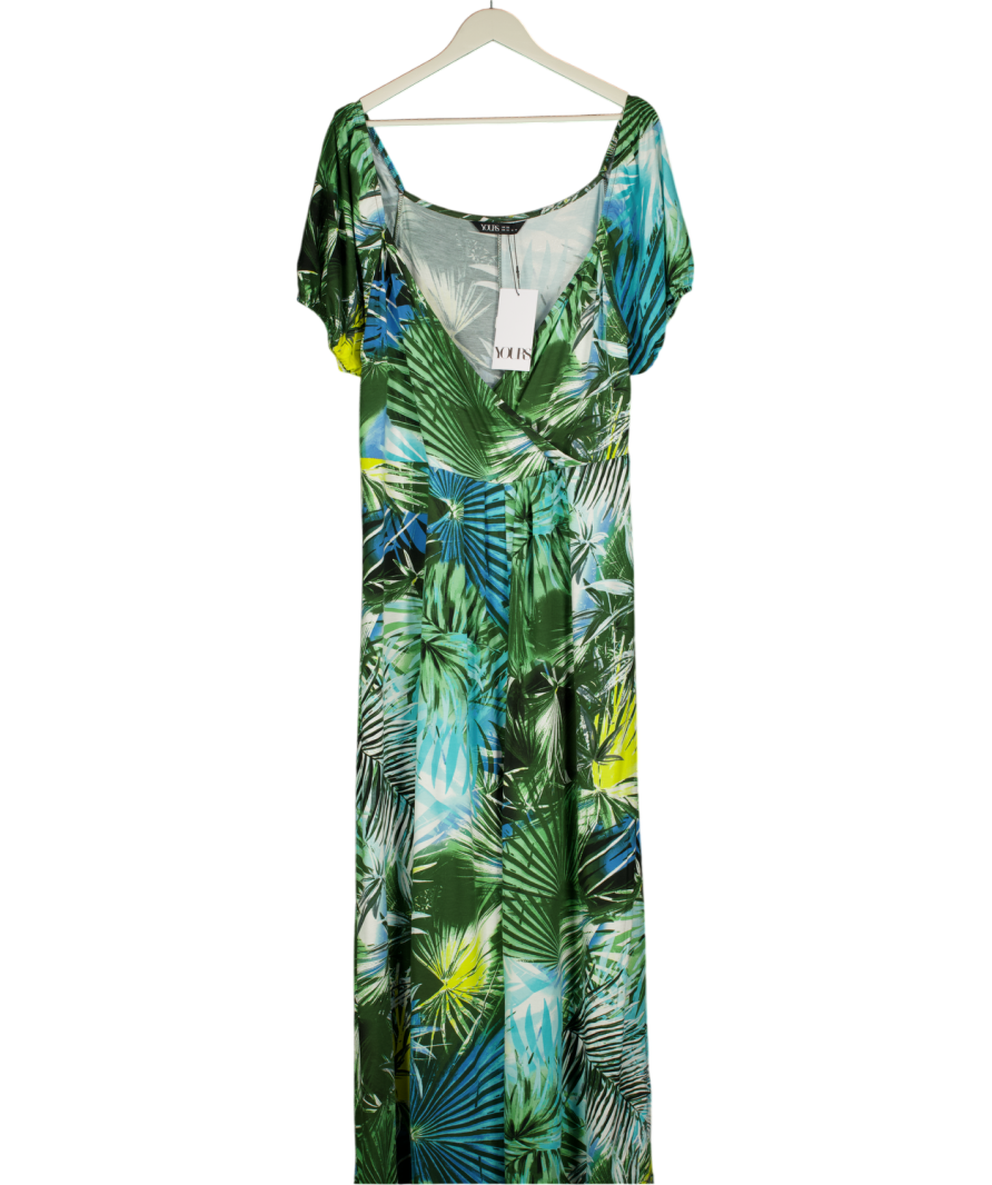 YOURS Blue & Green Tropical Print Wrap Front Midi Dress UK 20