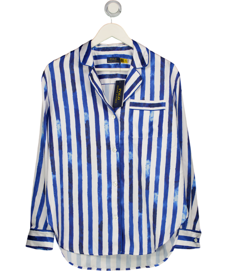 Polo Ralph Lauren Blue Satin Striped Pajama-style Shirt UK S