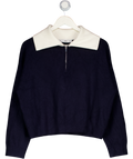 MANGO Navy Blue Knitted Sweater With Contrasting Collar UK S