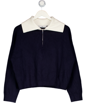 MANGO Navy Blue Knitted Sweater With Contrasting Collar UK S