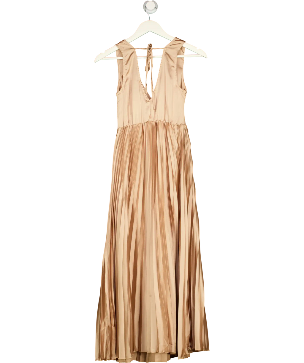 NEW LOOK  Nude Gold Twist-front Pleated Maxi Dress UK 6