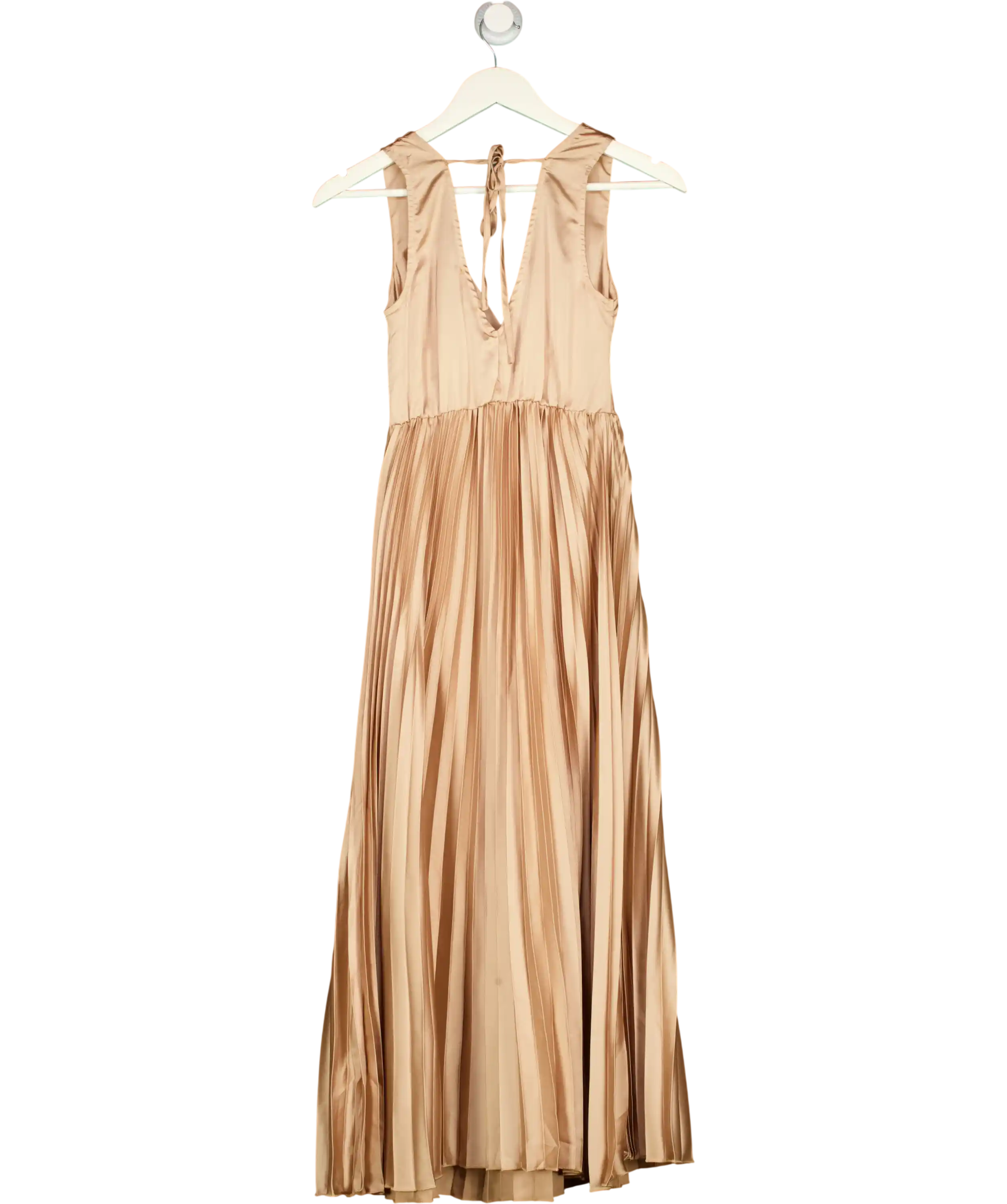NEW LOOK  Nude Gold Twist-front Pleated Maxi Dress UK 6