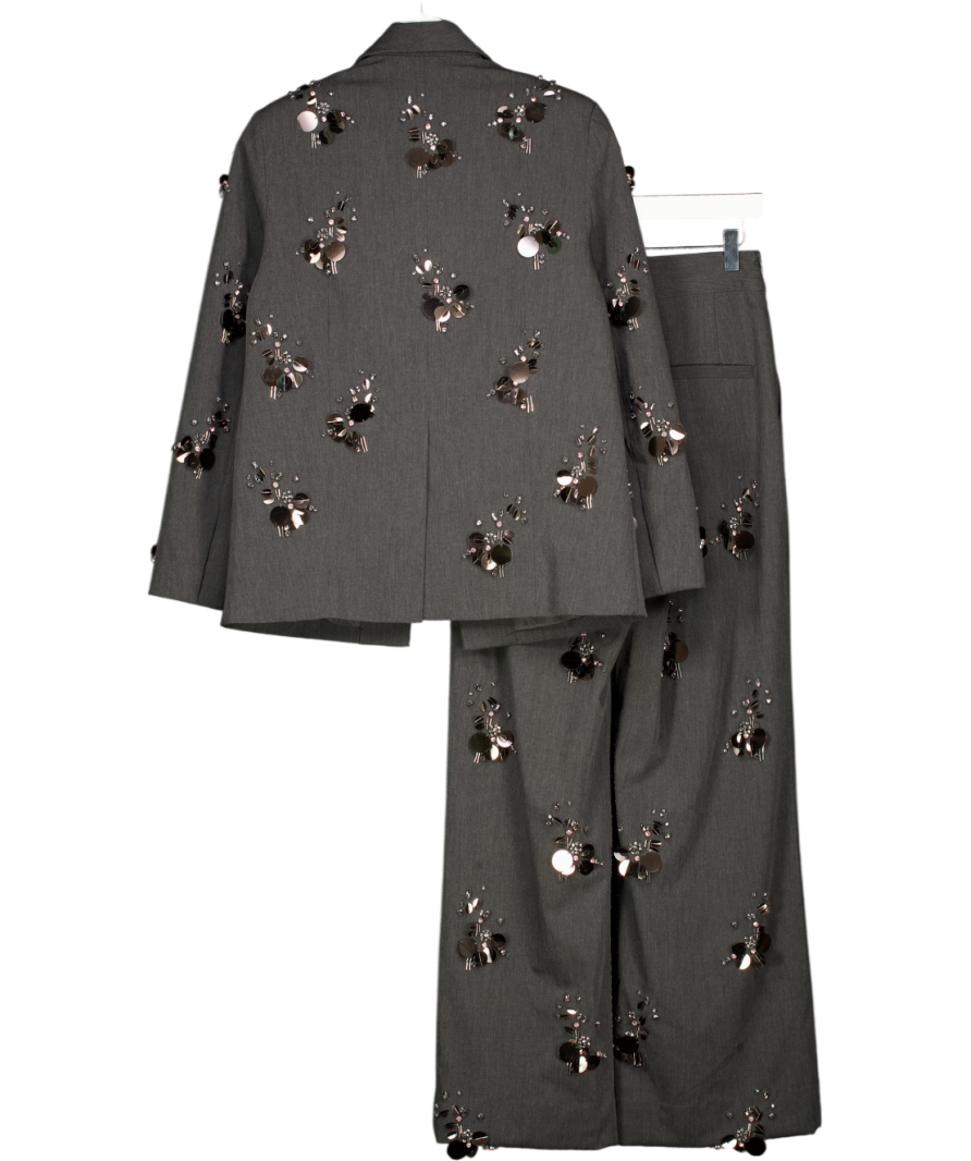 KAREN MILLEN 2-piece Grey Embellished Blazer & Wide Leg Trouser Set UK 6